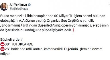 Bursa merkezli 17 ilde suç örgütü operasyonu; 38 tutuklama