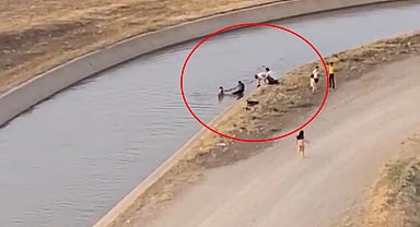 Sulama kanalında boğulma tehlikesi geçiren 2 çocuk kurtarıldı; o anlar kamerada