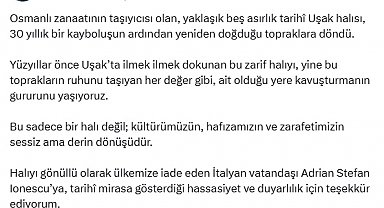 5 asırlık Uşak halısı, 30 yıl sonra Türkiye'ye iade edildi