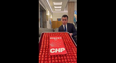 AK Parti'li Gökçek, TBMM'ye üzerinde, 'Rüşvet için CHP' yazılı baklavayla geldi