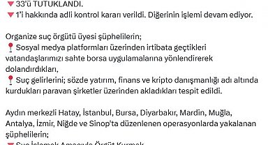 Aydın merkezli 11 ilde organize suç örgütüne operasyon: 33 tutuklama