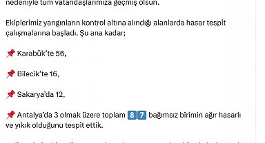 Bakan Kurum: 4 ildeki orman yangınında 87 bağımsız birim hasar aldı