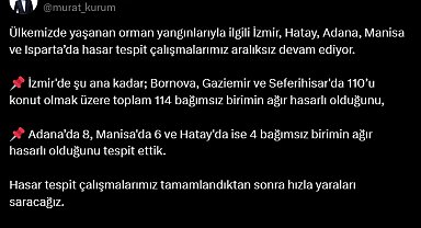 Bakan Kurum: Orman yangınlarında 132 bağımsız birim ağır hasar gördü