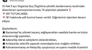 Bakan Yerlikaya: 10 ilde organize suç örgütlerine yönelik operasyonlarda 38 şüpheli tutuklandı