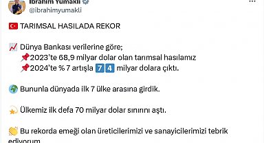 Bakan Yumaklı: 2024'te tarımsal hasılamız 74 milyar dolara çıktı