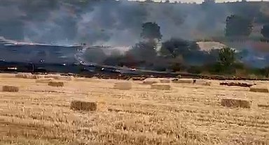 Bursa'da tarla yangını ormana sıçramadan söndürüldü