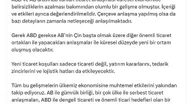 Cevdet Yılmaz: ABD ve AB arasında varılan ticaret anlaşması olumlu