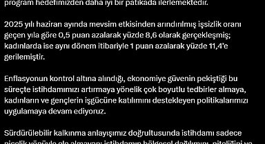 Cevdet Yılmaz: İşsizlik oranı hedefimizden daha iyi ilerlemektedir