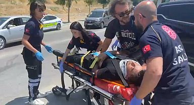 Devrilen motosikletin sürücüsünün kolu kırıldı