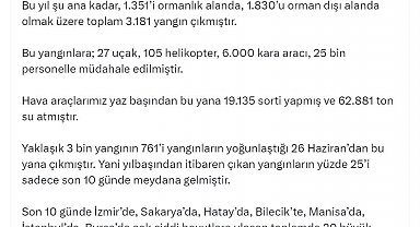 İletişim Başkanlığı: Son 10 günde çıkan 761 yangının tamamı kontrol altına alındı