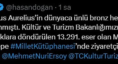 Marcus Aurelius'un heykeli Cumhurbaşkanlığı Millet Kütüphanesi'nde