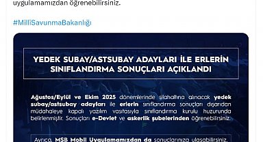 MSB: Erlerin sınıflandırma sonuçlarının açıklandı