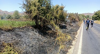 Nazilli'deki ot yangını prefabrik depoya da sıçradı; 1 yaralı