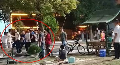 Parktaki tekmeli, yumruklu kavga kamerada