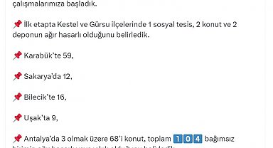 Yangın bölgelerindeki 104 bağımsız birimin ağır hasarlı veya yıkık olduğu belirlendi