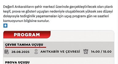 Ankara Valiliği, SoloTürk uçuş programını paylaştı