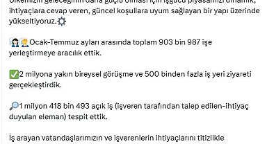 Bakan Işıkhan: Ocak-temmuz arasında 903 bin 987 işe yerleştirmeye aracılık ettik