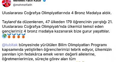 Bakan Kacır'dan Uluslararası Coğrafya Olimpiyatı'nda ödül kazanan öğrencilere tebrik