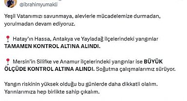 Bakan Yumaklı: Hatay ve Mersin'deki yangınlar kontrol altında