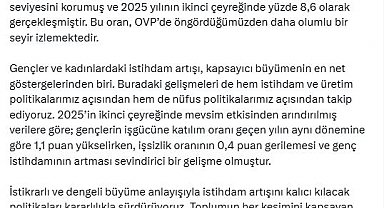 Cevdet Yılmaz: İşsizlik oranı 10 çeyrektir tek haneli seviyede