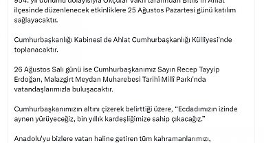 Cumhurbaşkanı Erdoğan, Malazgirt Zaferi kutlamalarına katılacak