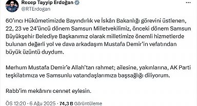 Cumhurbaşkanı Erdoğan'dan, eski bakan Demir için taziye mesajı