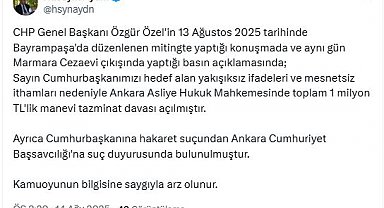 Cumhurbaşkanı Erdoğan'dan, Özgür Özel'e 1 milyon liralık tazminat davası