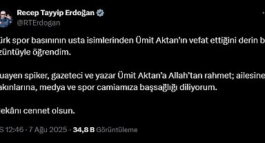 Cumhurbaşkanı Erdoğan'dan, Ümit Aktan için taziye mesajı