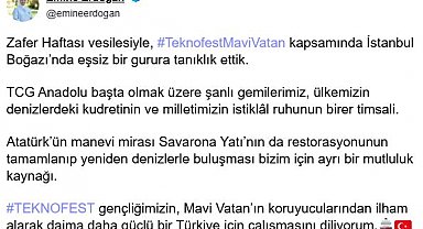 Emine Erdoğan'dan İstanbul Boğazı'ndaki geçit törenine ilişkin paylaşım