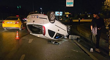 İstanbul - Şişli'de kaldırıma çıkan otomobil takla attı; sürücü yara almadan kurtuldu