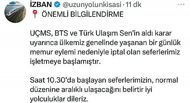 İZBAN seferleri, memurların iş bırakma eylemi nedeniyle iptal edildi