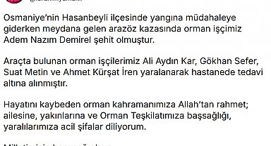 Osmaniye'de arazöz kazasında 1 orman işçisi şehit oldu