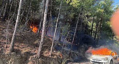 Park halindeki otomobilde çıkan yangın ormana sıçradı