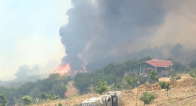 Üzerlerine ilerleyen alevlere rağmen yangının eve sıçramasını engellediler; o anlar kamerada