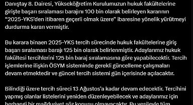 YÖK Başkanı Özvar: Hukuk fakültelerine tercih 125 bin barajına göre yapılabilecek