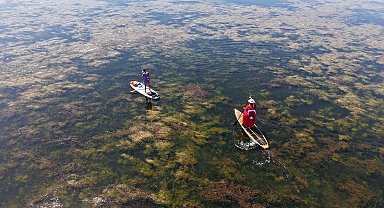 'İki devlet bir can Türkiye-Azerbaycan' sloganıyla Beyşehir Gölü için kürek çektiler