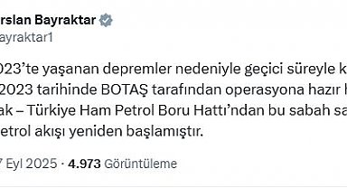 Bakan Bayraktar: Irak-Türkiye ham petrol boru hattından petrol akışı yeniden başladı