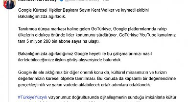Bakan Ersoy: GoTürkiye YouTube kanalımız 5 milyon 280 bin abone sayısına ulaştı
