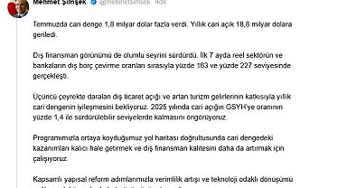 Bakan Şimşek: Cari açığın GSYH'ye oranının sürdürülebilir seviyelerde kalmasını öngörüyoruz