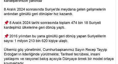 Bakan Yerlikaya: 474 bin 18 Suriyeli kardeşimiz ülkelerine geri dönüş yaptı