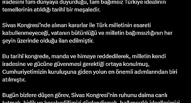 Cumhurbaşkanı Erdoğan'dan Sivas Kongresi mesajı