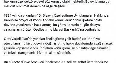 DMM'den 'köprü ve otoyollar satılıyor' iddialarına ilişkin açıklama