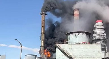 Sivas'ta termik santralde baca yangını