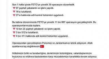 Son 1 haftada FETÖ operasyonlarında yakalanan 97 şüpheliden 16'sı tutuklandı