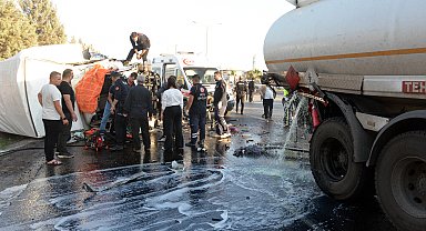 Akaryakıt tankerine çarpan kamyonun sürücüsü öldü