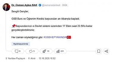 Bakan Bak: 2025-2026 eğitim öğretim dönemi için burskredi başvuruları başladı