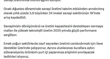 Bakan Şimşek: Sanayi üretiminde olumlu eğilim sürüyor