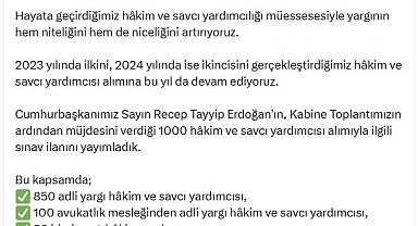 Bakan Tunç: Bin hakim ve savcı yardımcısı alımıyla ilgili sınav ilanını yayımladık