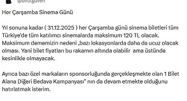 Birol Güven: Her çarşamba sinema biletleri maksimum 120 TL olacak