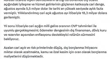 Cevdet Yılmaz: Cari dengedeki olumlu görünüm, dezenflasyona katkı veriyor